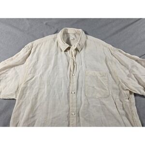 Trevero 100% Linen Pale Yellow Button Up S/S Shirt Men Large Summer Casual Beach